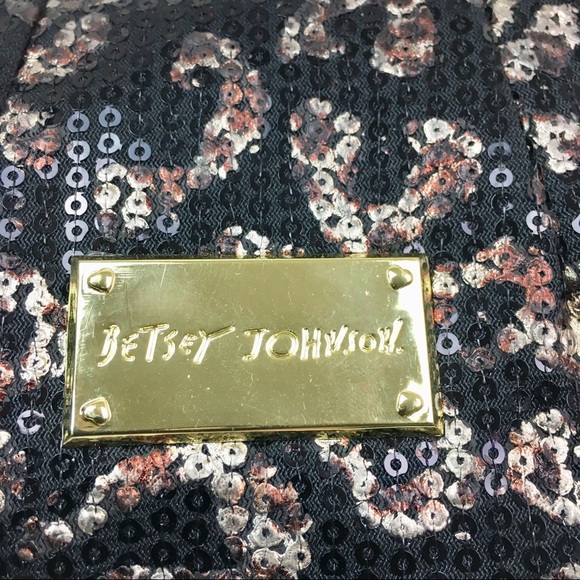 Betsey Johnson Black Sequin Cheetah Print Bag - Picture 5 of 6